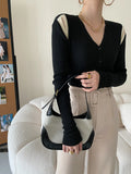Women's Colorblock Hollow Out Slim Fitting Knitted Cardigan V Neck