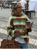 2025 Women's Comfortable Casual Colored Round-Neck Striped Sweater