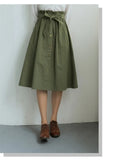 Vintage Cotton Skirts Women 2020 Spring High Waist Soft Ladies Long Skirt Korean Bow-knot Pleated Midi Skirt