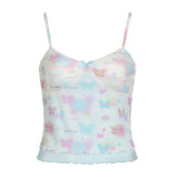 And Spicy Girls Feel Children's Fun Butterfly Printed Vest Dopamine Bow Spliced Chest-Shaped Mesh Blouse-Outfit