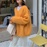 Basic Thick Loose v-neck oversize Sweater Pullover Women Autumn winter Casual long Sleeve Sweater For women Chic Jumpers
