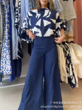Women's Wear 2024 Summer Geometric Printed Bat Shirt INS Style Trousers Fashion Leisure Suit-Outfit