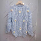 Autumn And Winter New Style Lazy Wind Soft Waxy Sweet Sweater Gentle Style Handmade Three-Dimensional Flower Sweater Head Girl-Outfit