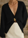 Color V-Neck Long Sleeve Open Shirt 2025 Spring And Autumn Temperament V Collar A Buckle Long Sleeve Waist