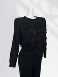 Toloer Not Pierced Hole Round Neck Tassel Sweater Women's Design Sense Bottom Waste Earthen Top Loose
