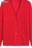 Fashion Solid Color Women Knitted Cardigan Coat Autumn Winter 2023 Casual V Neck Long Sleeve Crochet Knitwear