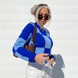 Autumn Winter Knitted Sweaters For Women Casual O Neck Long Sleeve Checkerboard Pullover Sweater Femme Fashion Streetwear