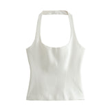 New Spring Style Hanging Collar Solid Color Slim Small Sling Blouse 4661007-Outfit