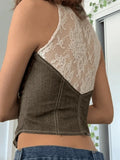 Paneled Lace Button Front Corset Top-Outfit