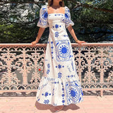 Women's Temperament Elegant Fashion Printing Lantern Short Sleeve A-Word