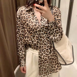New Women's Autumn Printing Multi-Color Silk Sipping Long-Sleeved Collar Loose Shirt