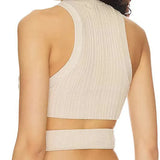 Toloer Sexy Irregular Sleeveless Hollow Kink Wool Woven Vest Women's Fashion Half High Collar Solid Color Crop-Outfit