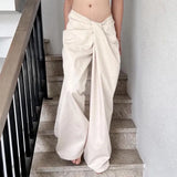 Toloer Style Personality Irregular Kink Waist Head Casual Pants Female Low Waist Solid Color Loose Wide Legs-Outfit