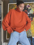 Selling Solid Women's Knitting Knitting Jacket High-Collar Sweater Loose