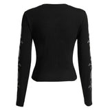 Women Goth T-shirts Crop Tops Spring Autumn Vintage Clothes y2k 2000s Slim Skull Printed Long Sleeve Tops Female Clothing-Outfit