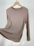 Toloer Comfortable Super Soft Modal Cotton Long Sleeve T-Shirt Women's Spring New Solid Color Round Collar With A Bottom
