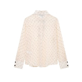 Bow Ornament Wave Point Printing Casual Shirt 2025 Spring And Summer Long-Sleeved Loose Women's