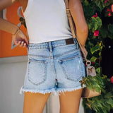 Fashion Trend Ripped Jeans Esui High Waist Thin Denim Shorts Women