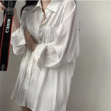 Korean Chic Sunscreen Shirt Women Solid Silk Slip Feeling Loose Long-Sleeved Shirt