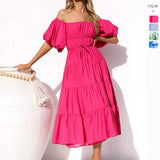 Summer New Bubble Sleeves Folded High-Waisted Dress Women Do Not Have