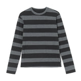 Women Y2K 2000s Retro Knit Basic Tee Shirt Casual Grey Black Striped Long Sleeve Round Neck Tops Club Streetwear-Outfit