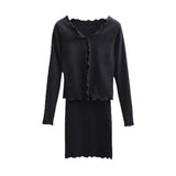 New Autumn Agaric V-Collar Stretch Slim Dress + Long-Sleeved Cardigan T-Shirt Two Sets Of Women-Outfit