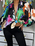 New Printed Lantern Long Sleeve Blouse 2023 Summer Fashion Casual Lapel Top Shirt Female Breathable Chiffon Cardigan 319-0-Outfit