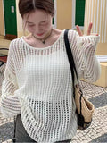 Knitted Blouse Girls Summer And Autumn Korean Version Simple Loose Casual Small Blouse Bf Lazy Wind Sunscreen Shirt-Outfit