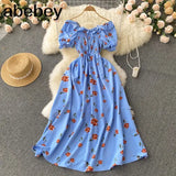 New Fashion Floral Robe Print Long Dress Ruffle Maxi Sundress Bohemian Women Summer Sexy Casual Elegant Strapless