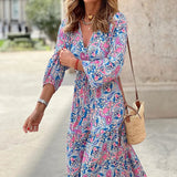 Toloer 937 Spot Women's Wear Fall 2023 New Fashion V-Neck Long Sleeve Medium Long Bohemian Dress-Outfit