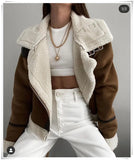 Brown Faux Leather Fleece Jacket Coat Women Warm Winter Fashion Ladies Outwear Abrigo Mujer 2022 Chaqueta Veste Femme