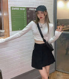 Toloer Tie Long Sleeve T-Shirt Female Spring Fall 2024 New Design Sense Short Top Ins Tide Crop Bottom Shirt-Outfit