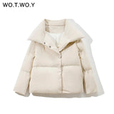WOTWOY Thickening Oversized Winter Jacket Women Cotton Liner Cropped Padded Parkas Female Warm Coats Casual Windbreakers