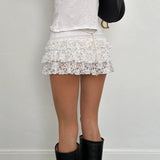 Women's Fairy Y2K Floral Lace Summer Layered Ruffled Mini Skirt for Beach Vacation Club Streetwear Aesthetic Clothes-Outfit