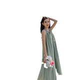 Neck Tie Dress Female Summer New Elegant Over The Knee Long Sleeveless Vest Sling Skirt Advanced Feeling-Outfit
