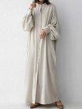 New Women's Dress Fashion Solid Color Two Wear Round Neck Loose Lantern Long Sleeve Single Breasted Women's