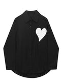 Fashion Women's Long Sleeve Shirts Korean Loose 2022 Fashion Harajuku Heart Pirnted Casual Streetwear Female Blouse