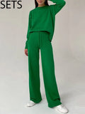 Basic 2 Piece Sweater Sets For Women Autumn Knitted Pants Suits With Sweaters 2 Piece Sets Womens Outfits Straight
