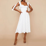 Toloer 2024 New Women's Print Strap Sweet High Waist Sexy Slit Dress