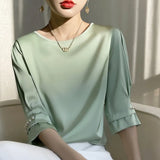 Toloer Summer Female New Round Collar Temperament Loose Short Pearl Sleeve Decoration Simple And Versatile T-Shirt-Outfit