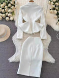 Suit Female Korean Version Socialite Temperament OL Professional Suit Jacket Two-Piece Set Of High Waist Hip Half Skirt-Outfit