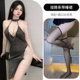 Night Vows Tiffic Lingerie Sexy Passion Student Suit Uniform Seduction Free From Pure Desire Silver Flaky Cheongsam
