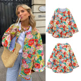 Women's Wear 2024 Autumn Floral Print Loose Quilted Cotton Padded Coat Women's Jacket-Outfit