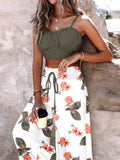 Women's 2025 Summer New Commuting Two-Sleeve Printed With Broad Legs
