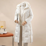 Over The Knee White Duck Down Down Jacket Female Long Winter 2024 New Fashion Waist Belt Show Thin Warm Coat Tide-Outfit