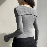 Toloer Sweet Girl Wind Bump Color Lace Slim Long Sleeve T-Shirt V-Neck Flip Stitching Bow Small Cardigan-Outfit