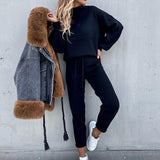 Set Turtleneck Casual Solid Color Urban Leisure Trousers Pocket Two-piece