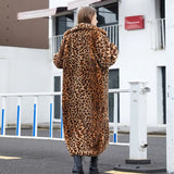Leopard Print Faux Fur Long Coats for Women 2022 Winter Faux Rabbit Fur Plush Coats Fashion Warm High Street Fuzzy