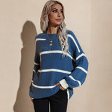 Casual Striped Sweater For Women High Street Fashion Long Sleeve O Neck Pullover Sweater 2021 Winter New Warm Loose Knitted