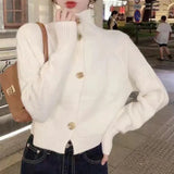 Style Commuter Sweater Jacket Women's 2024 New High-Neck Blouse Vintage Single-Breasted Knitted Cardigan Trend-Outfit